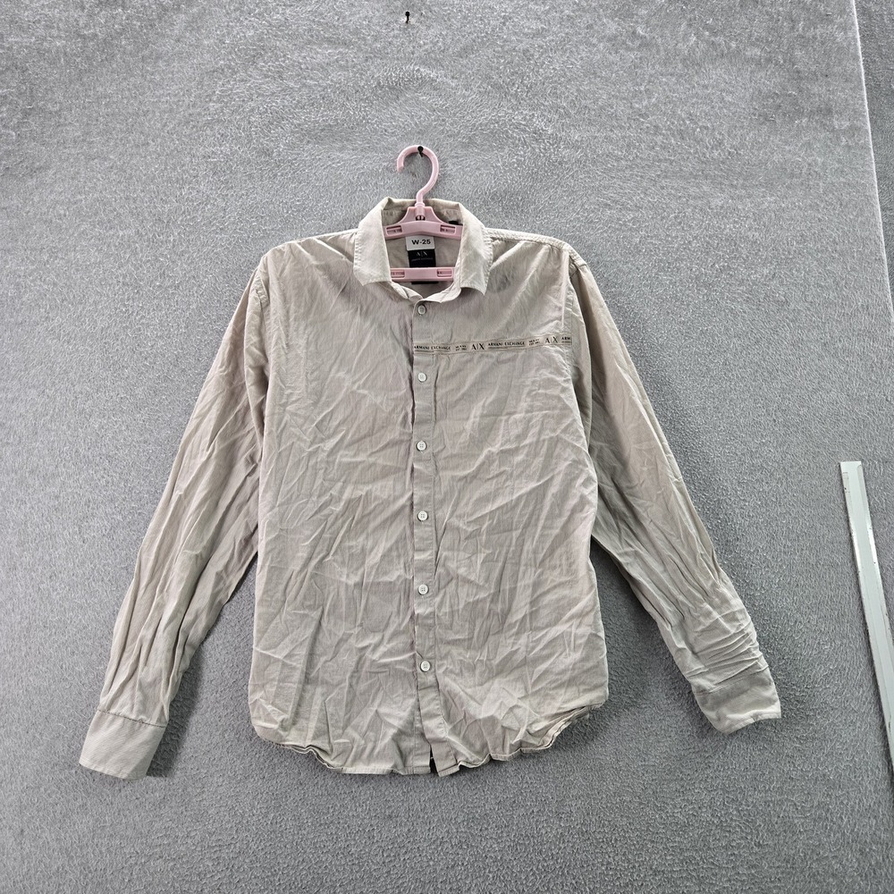 Armani Exchange Men Button Up Shirt M Beige Striped Long Sleeve